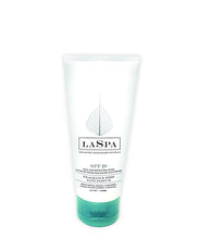 Load image into Gallery viewer, LA SPA brand moisturizing mineral sunscreen lotion with SPF 20 in a  white tube  with blue gree  accents and product information.