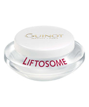Load image into Gallery viewer, A jar of  Liftosome skin lifting cream by Guinot with a white lid and a label that includes the product name and the brand's logo in gold.