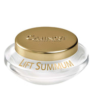 Load image into Gallery viewer, A jar of Guinot LIFT SUMMUM Firming Lifting Cream with a gold lid on a clear base.