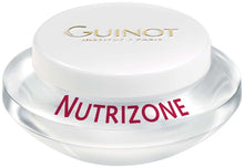 Load image into Gallery viewer, A white jar of Guinot Nutizone nourishing Face Cream with red name and gold logo
